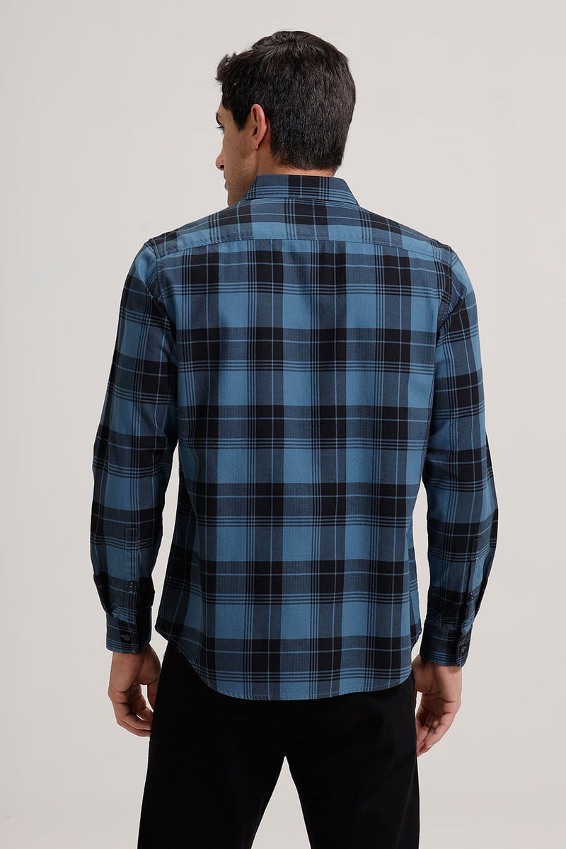 SLIM FIT COTTON HERRING BONE CHECKS SHIRT
