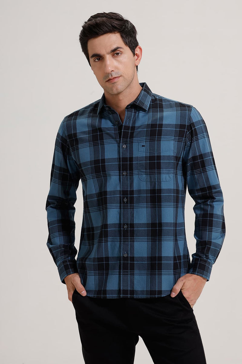 SLIM FIT COTTON HERRING BONE CHECKS SHIRT
