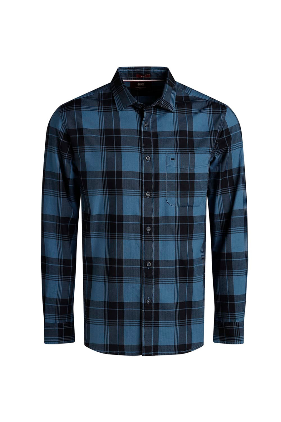 BASICS SLIM FIT BLUE HEAVEN COTTON HERRING BONE CHECKS SHIRT