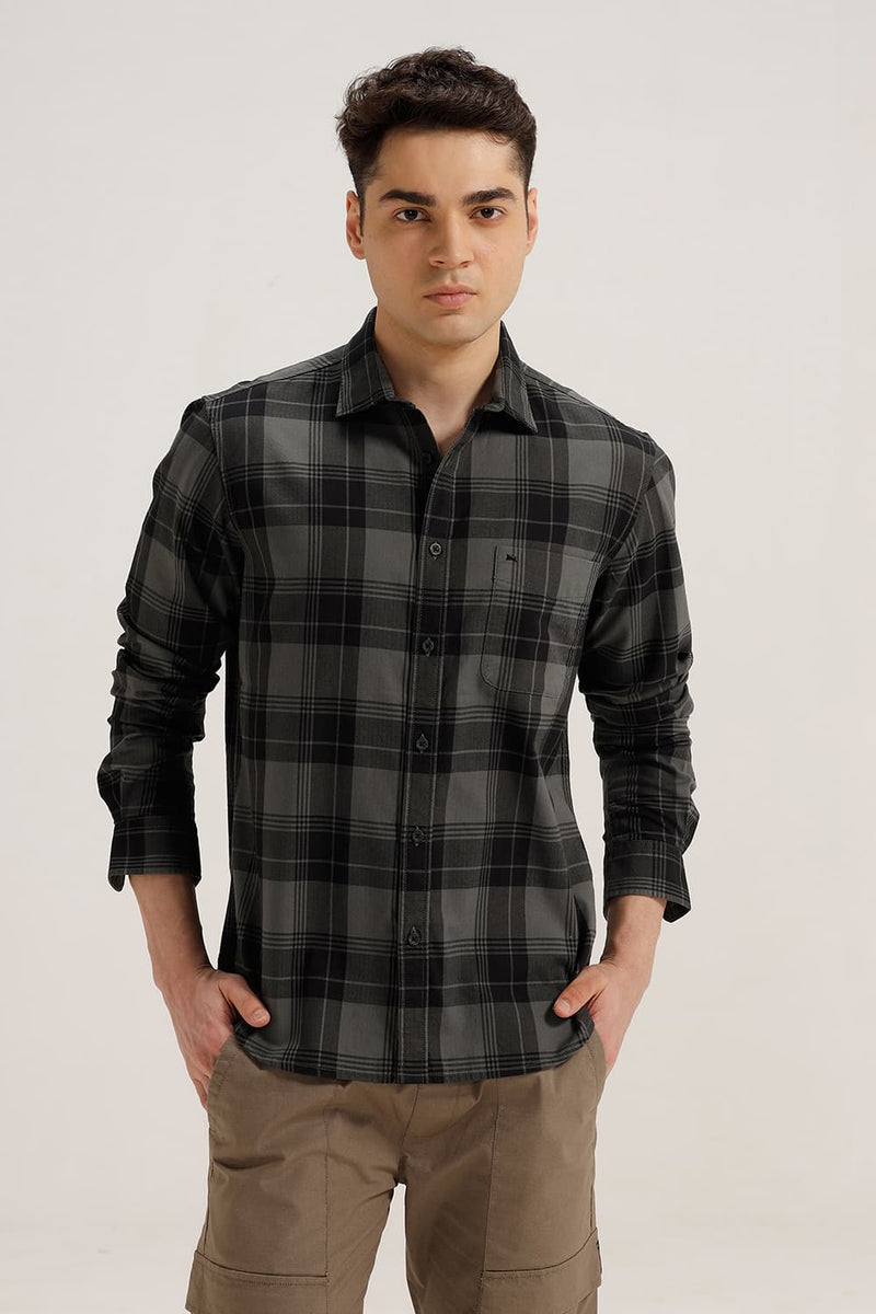 SLIM FIT COTTON HERRING BONE CHECKS SHIRT