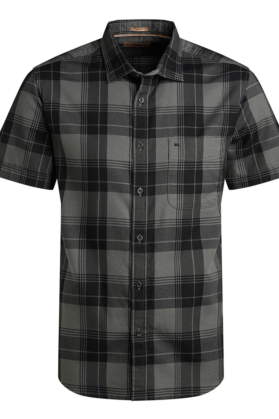 BASICS SLIM FIT IRON GREY COTTON HERRING BONE CHECKS HALFSLEEVES SHIRT