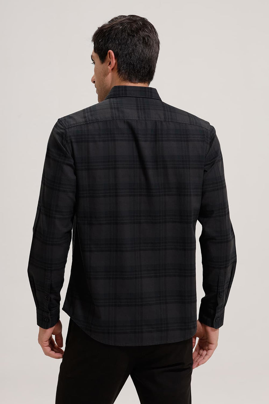 BASICS SLIM FIT GREY VELVET COTTON HERRING BONE CHECKS SHIRT
