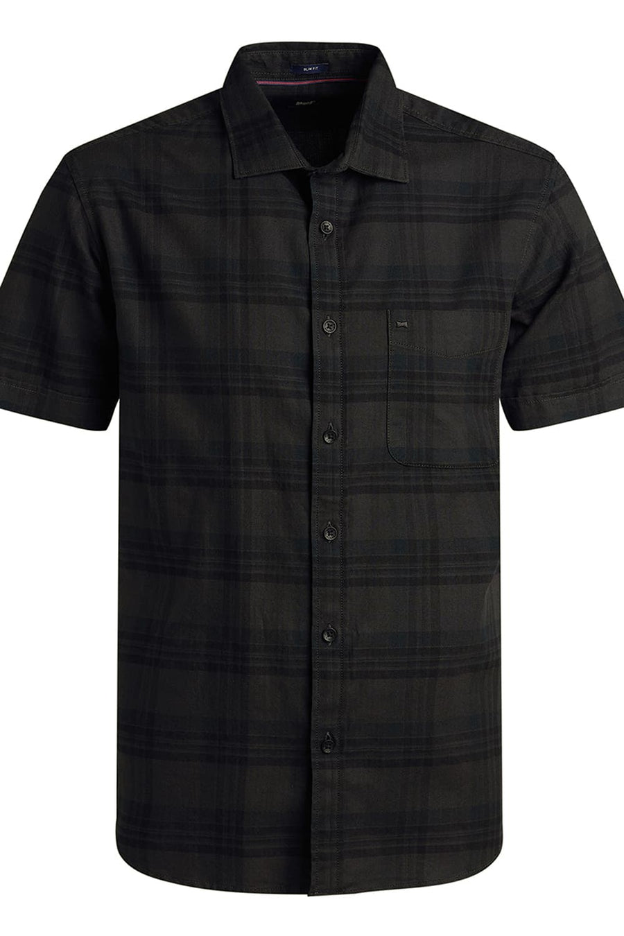 BASICS SLIM FIT GREY VELVET COTTON HERRING BONE CHECKS HALFSLEEVES SHIRT