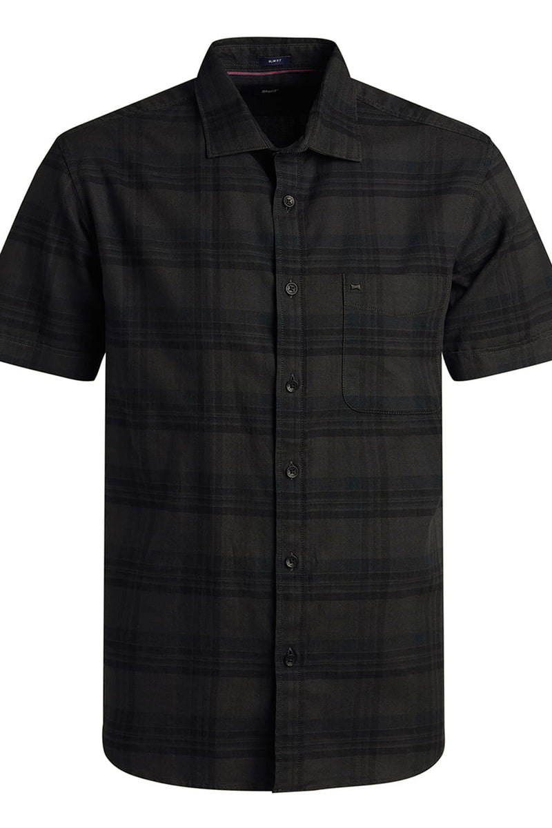 SLIM FIT COTTON HERRING BONE CHECKS HALFSLEEVES SHIRT