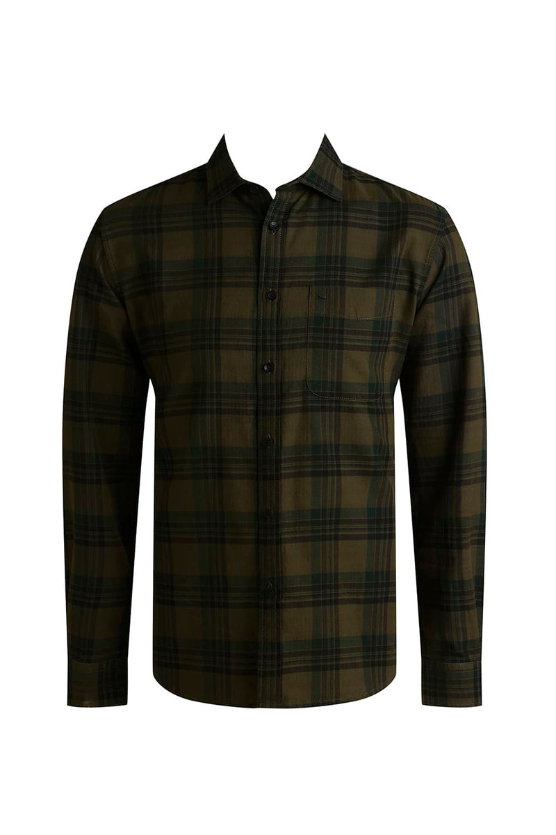 SLIM FIT COTTON HERRING BONE CHECKS SHIRT