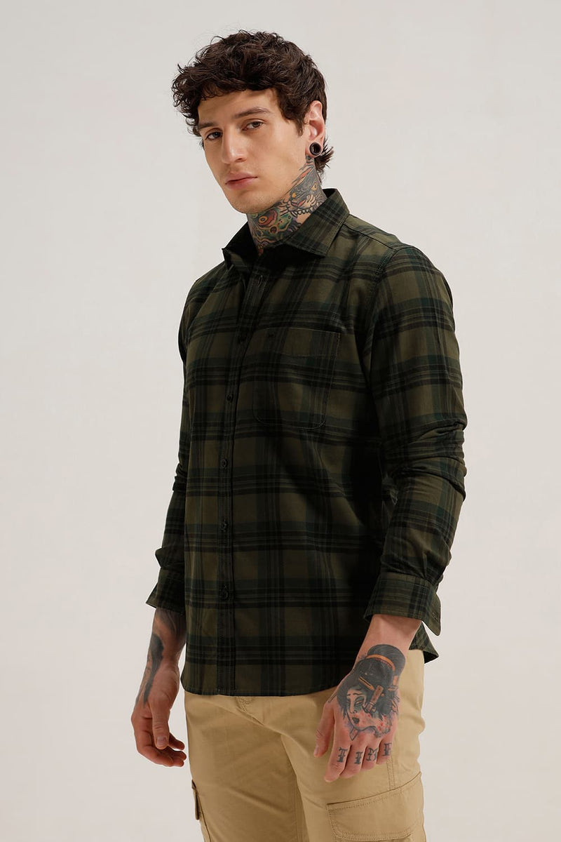 SLIM FIT COTTON HERRING BONE CHECKS SHIRT