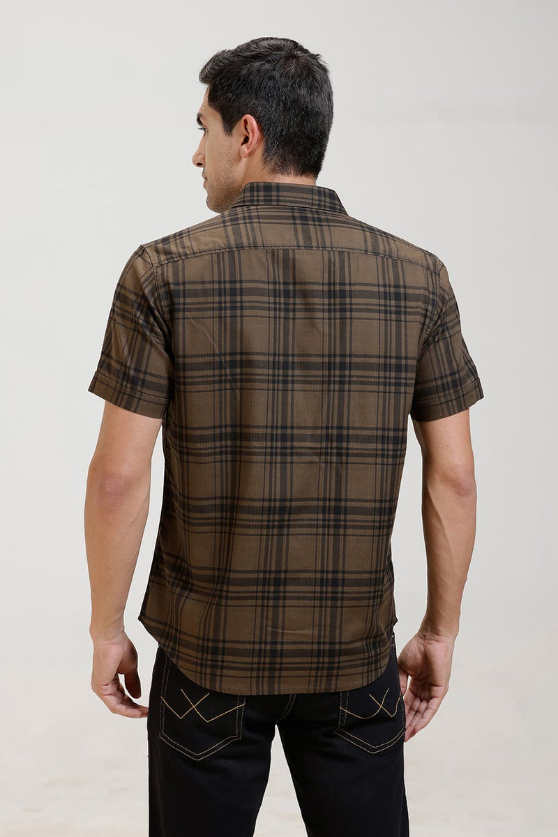 SLIM FIT COTTON HERRING BONE CHECKS HALFSLEEVES SHIRT
