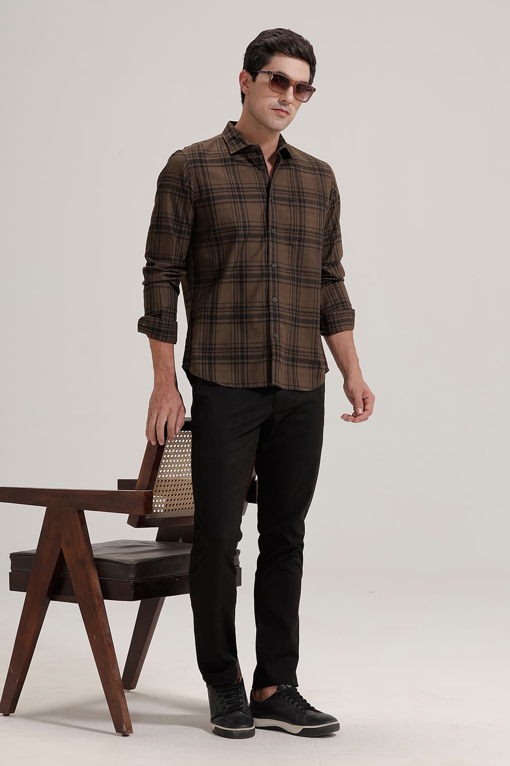 SLIM FIT COTTON HERRING BONE CHECKS SHIRT