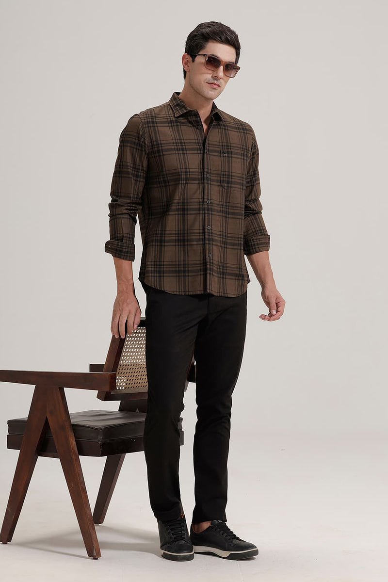 SLIM FIT COTTON HERRING BONE CHECKS SHIRT