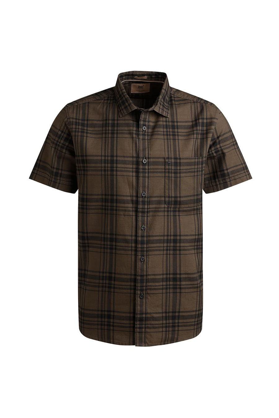BASICS SLIM FIT CUB BROWN COTTON HERRING BONE CHECKS HALFSLEEVES SHIRT