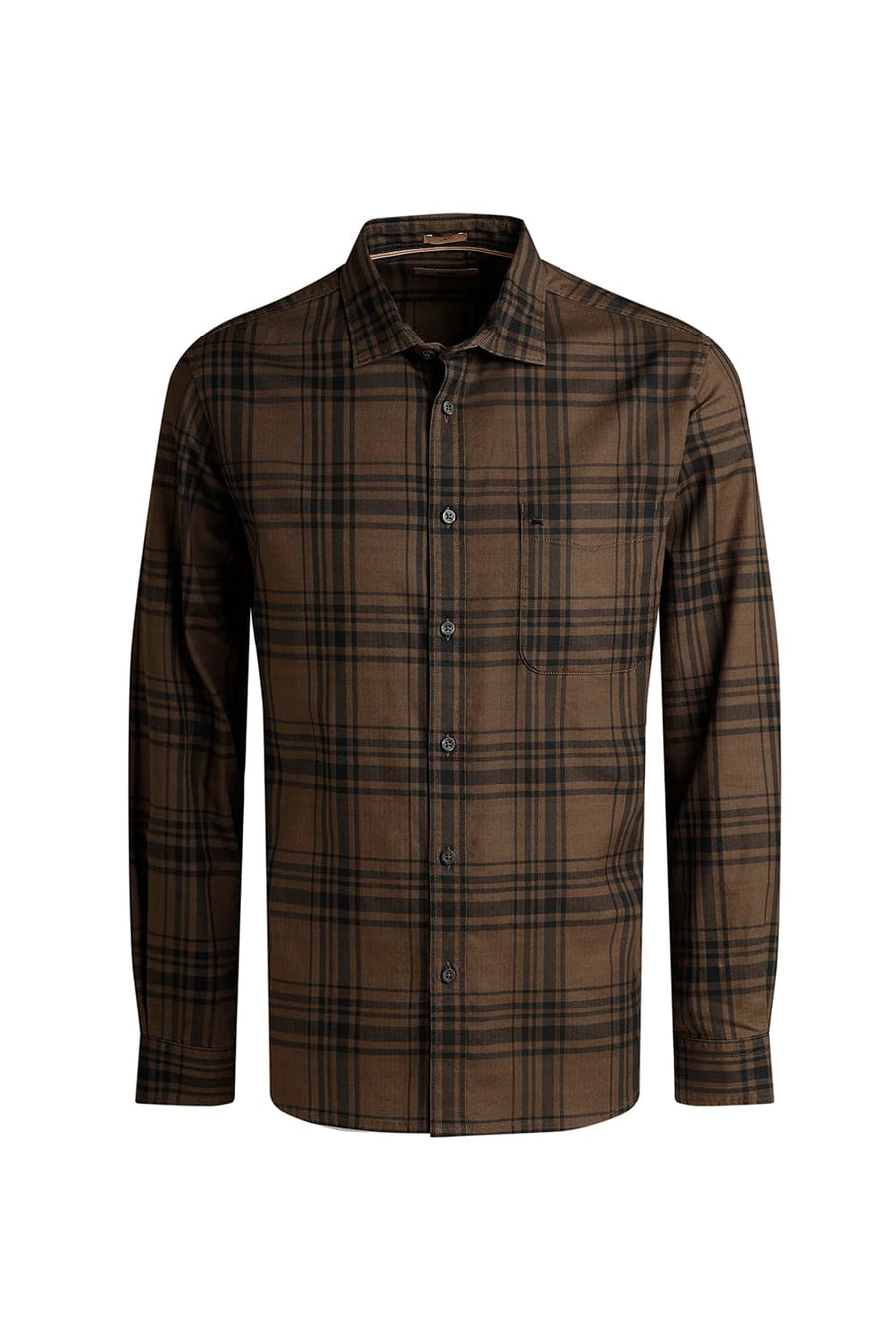 BASICS SLIM FIT CUB BROWN COTTON HERRING BONE CHECKS SHIRT