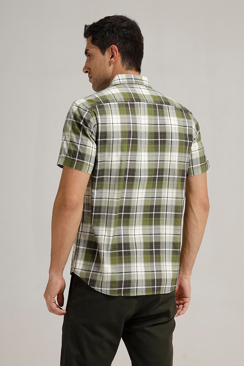 SLIM FIT COTTON TWILL CHECKS HALFSLEEVES SHIRT