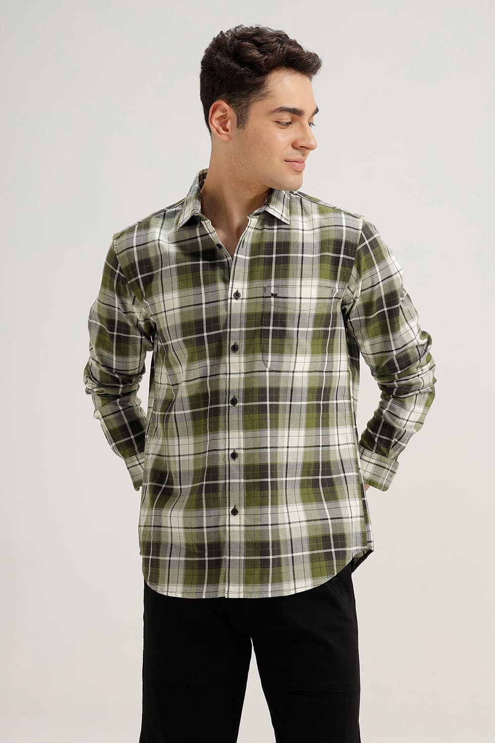 SLIM FIT COTTON TWILL CHECKS SHIRT