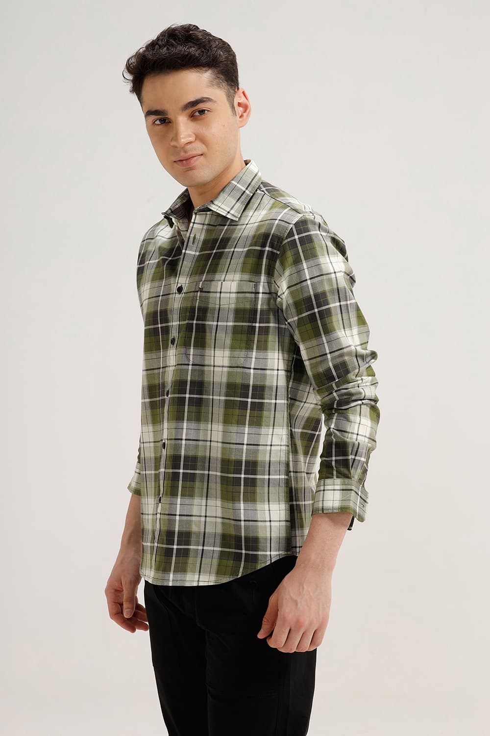 SLIM FIT COTTON TWILL CHECKS SHIRT