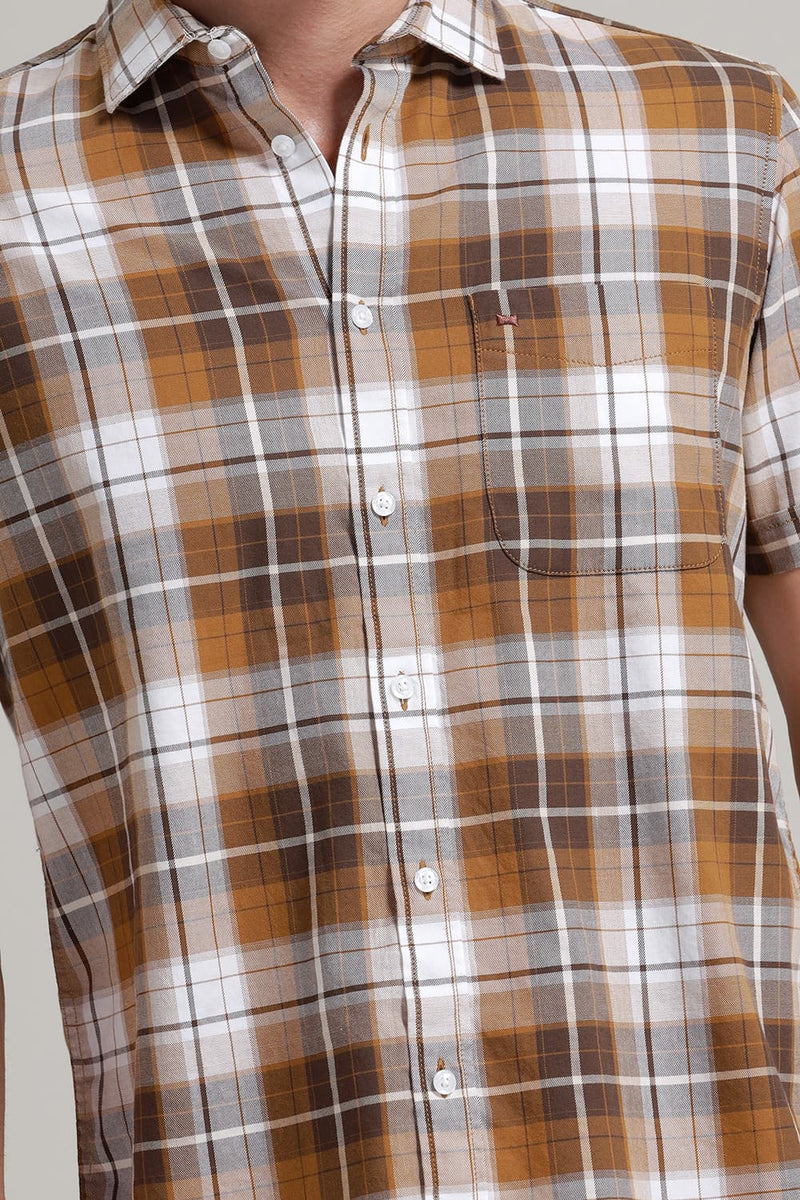 SLIM FIT COTTON TWILL CHECKS HALFSLEEVES SHIRT