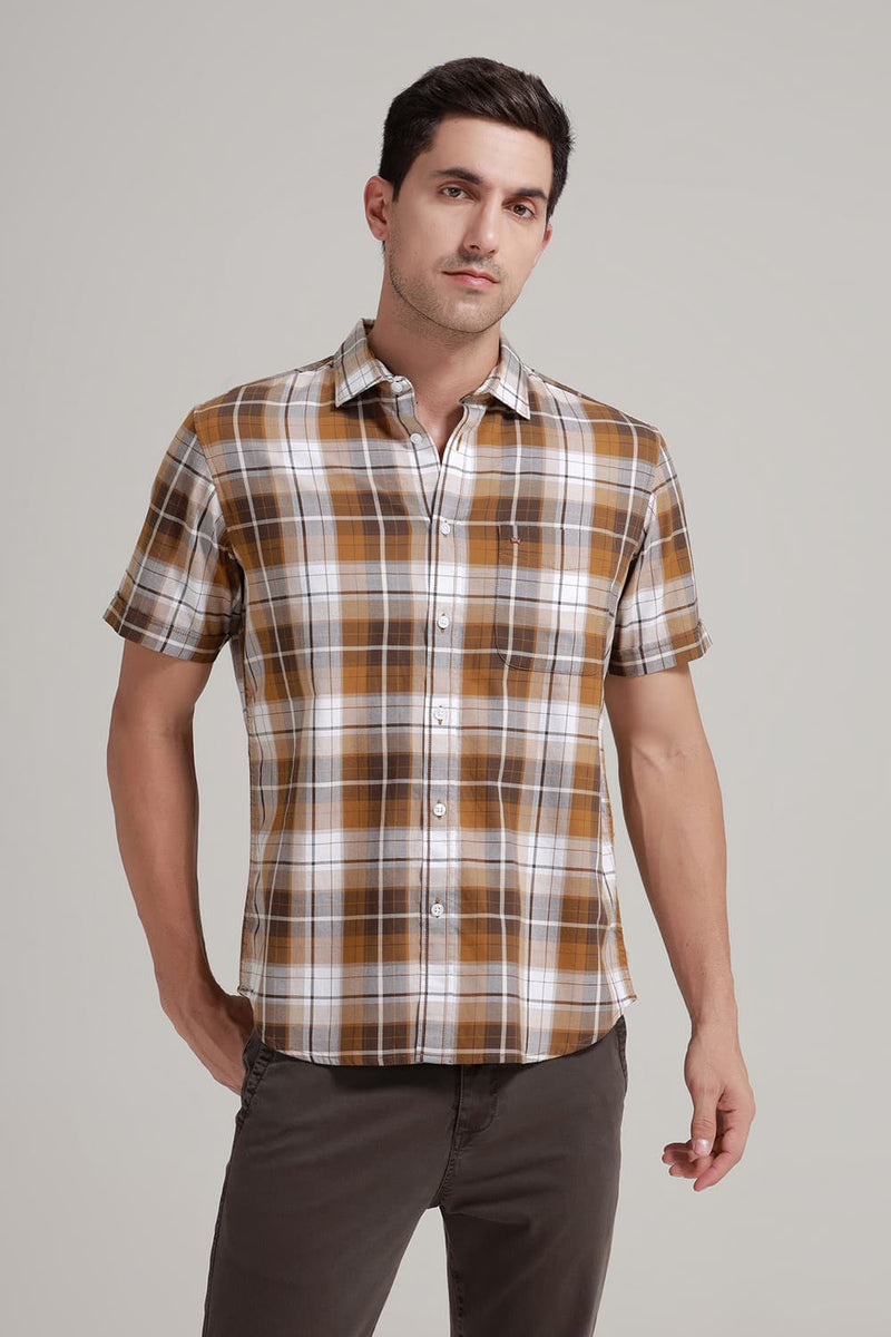 SLIM FIT COTTON TWILL CHECKS HALFSLEEVES SHIRT