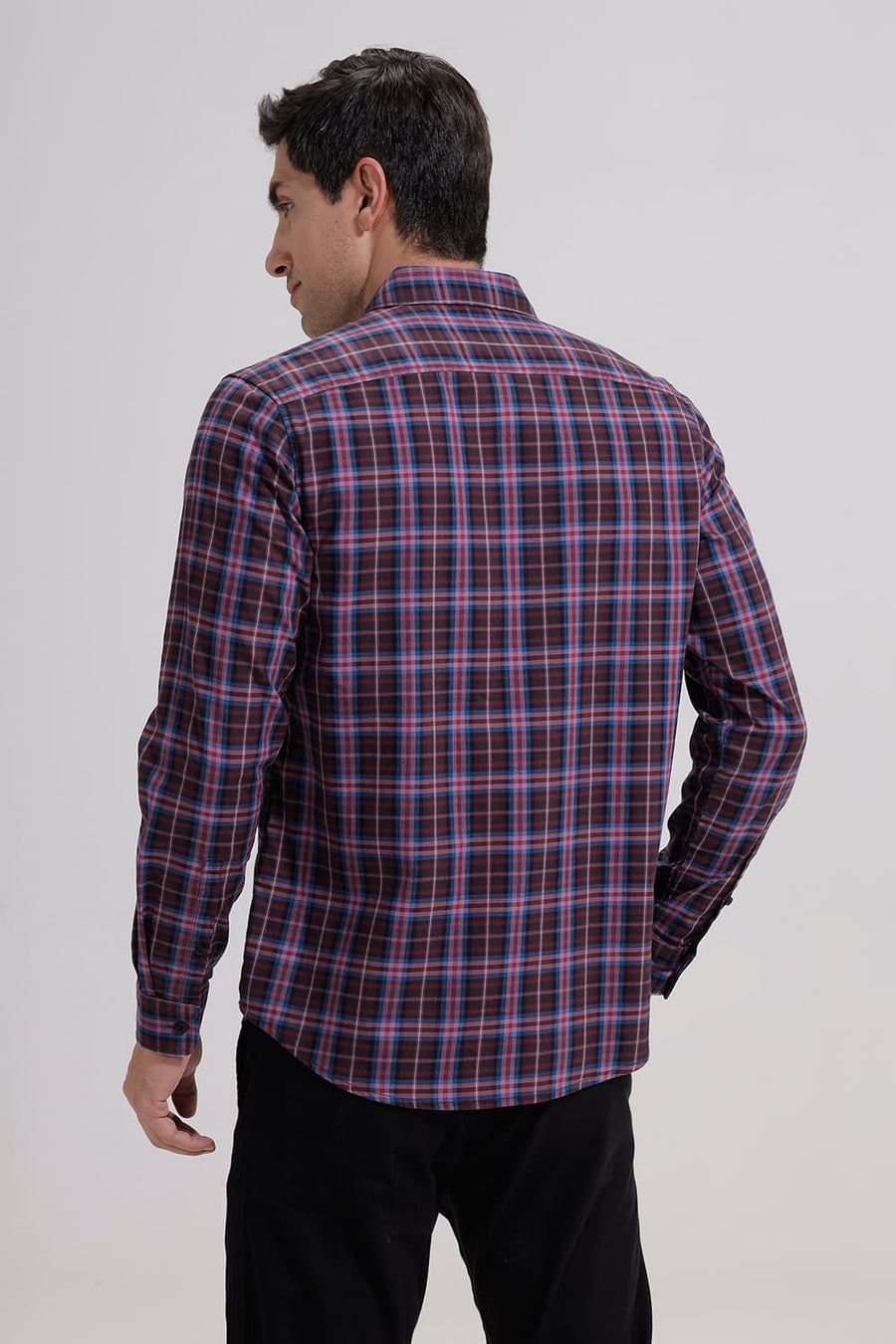 BASICS SLIM FIT ORCHID PINK COTTON TWILL CHECKS SHIRT