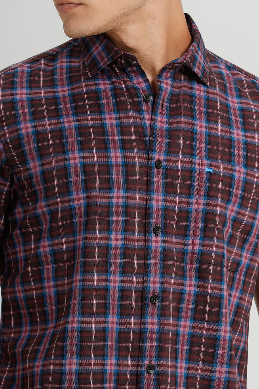 BASICS SLIM FIT ORCHID PINK COTTON TWILL CHECKS HALFSLEEVES SHIRT
