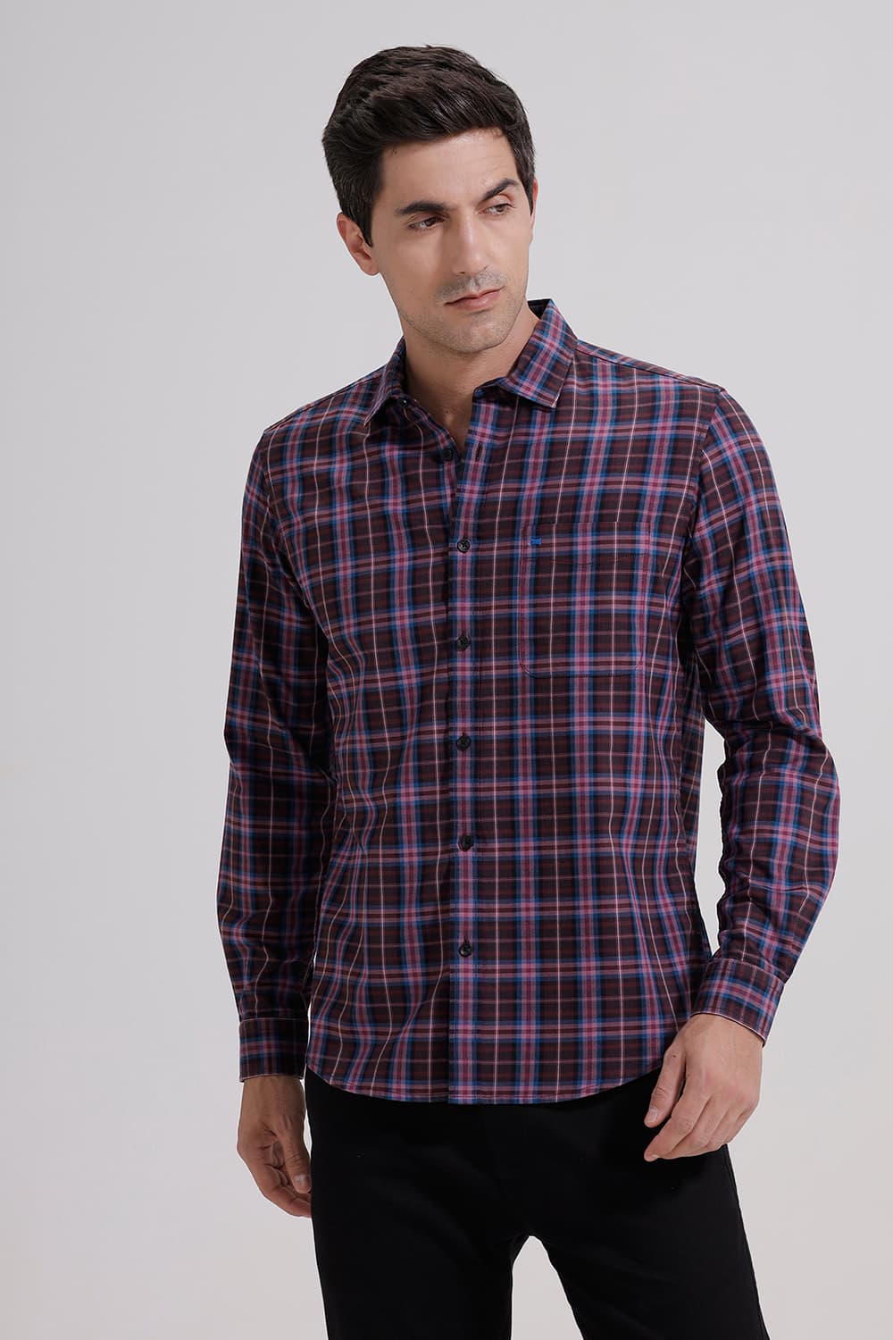 SLIM FIT COTTON TWILL CHECKS SHIRT