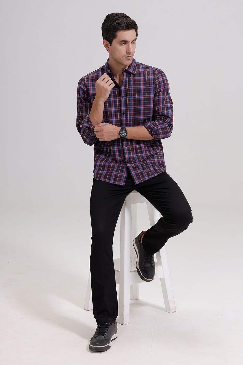 SLIM FIT COTTON TWILL CHECKS SHIRT