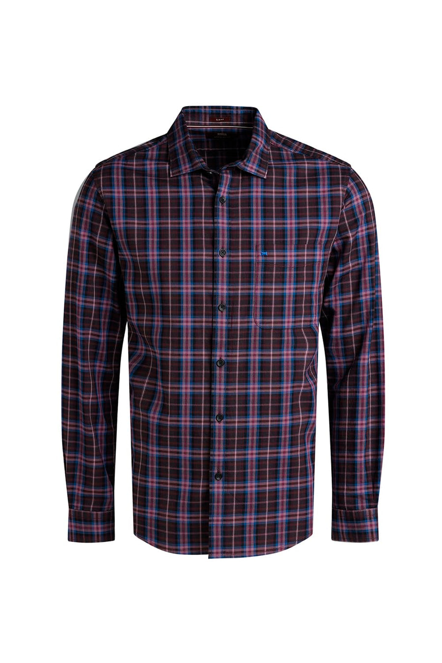 BASICS SLIM FIT ORCHID PINK COTTON TWILL CHECKS SHIRT