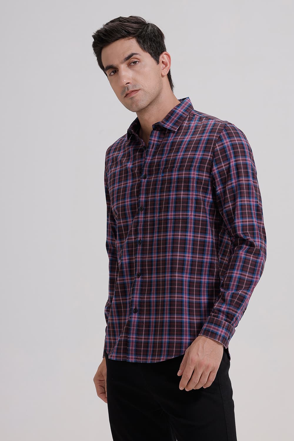 SLIM FIT COTTON TWILL CHECKS SHIRT