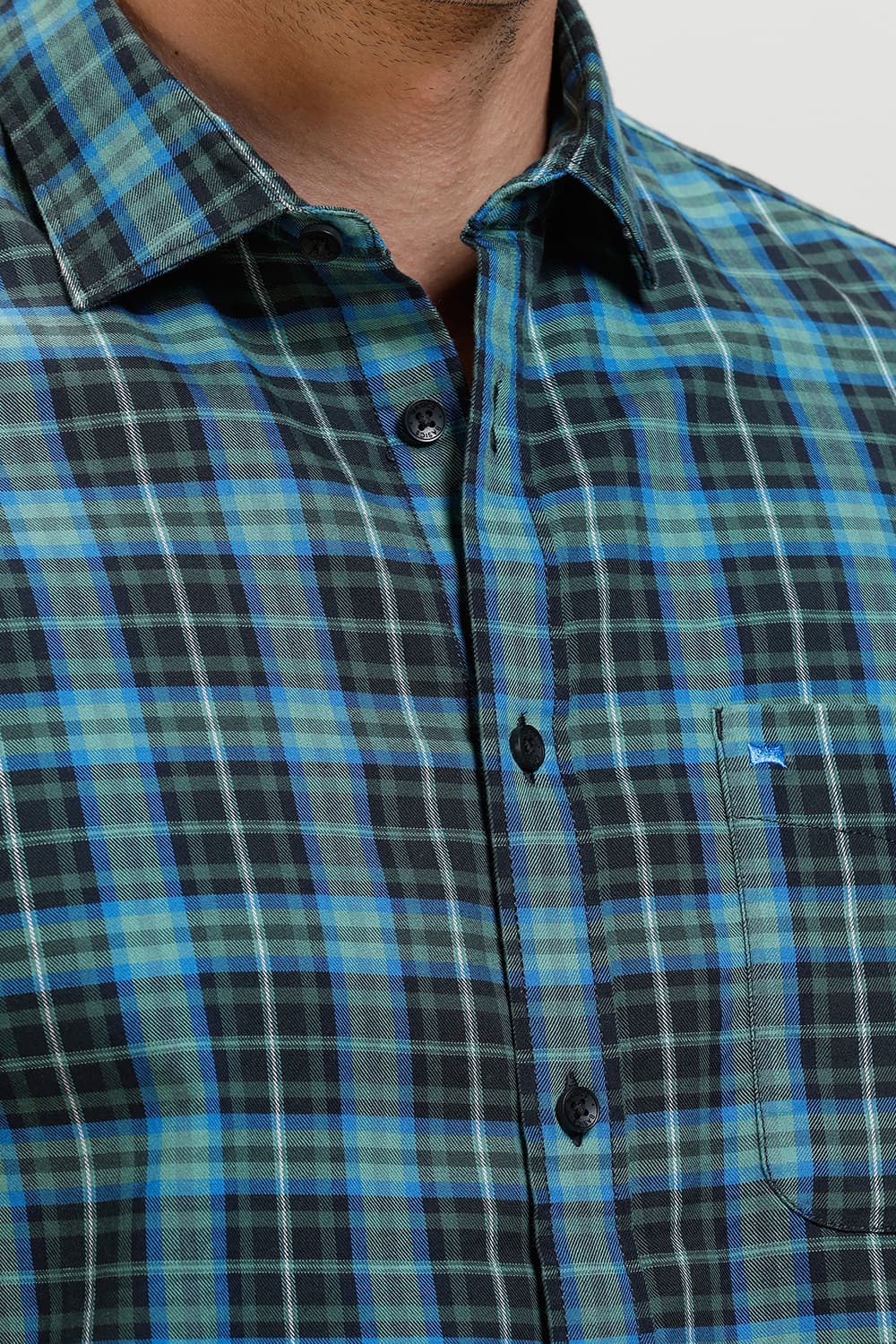 SLIM FIT COTTON TWILL CHECKS HALFSLEEVES SHIRT