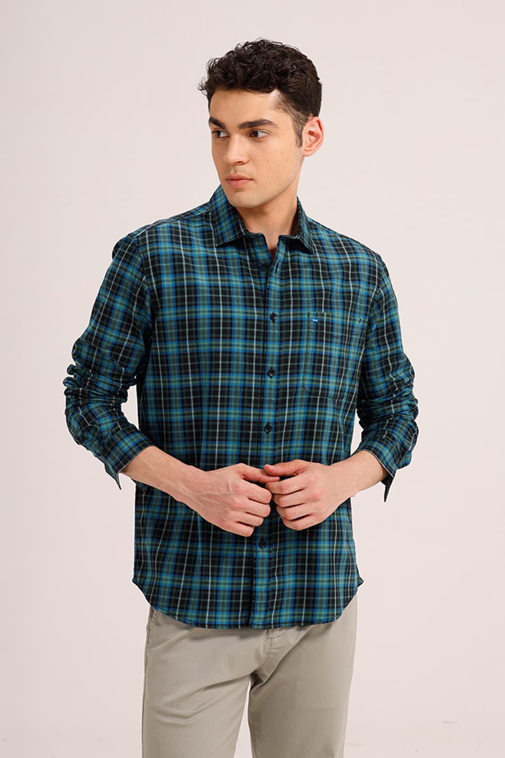 SLIM FIT COTTON TWILL CHECKS SHIRT
