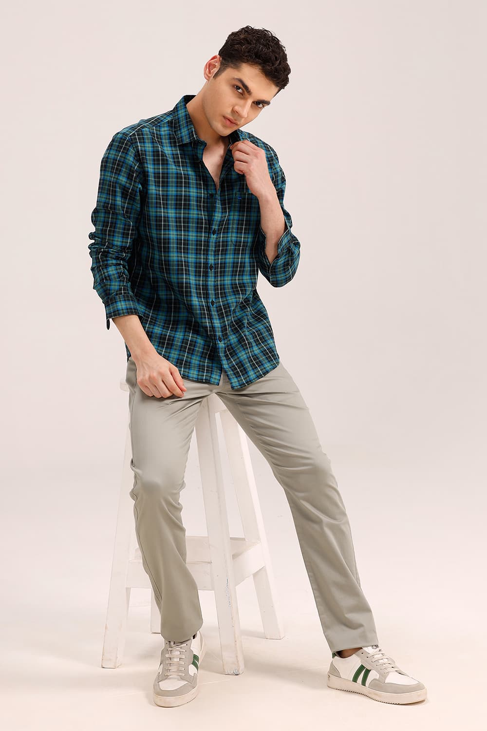 SLIM FIT COTTON TWILL CHECKS SHIRT