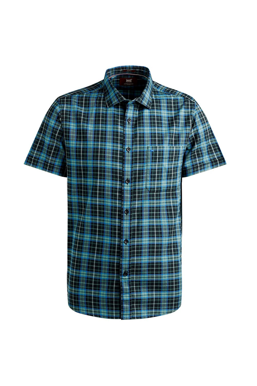 BASICS SLIM FIT ELM GREEN COTTON TWILL CHECKS HALFSLEEVES SHIRT