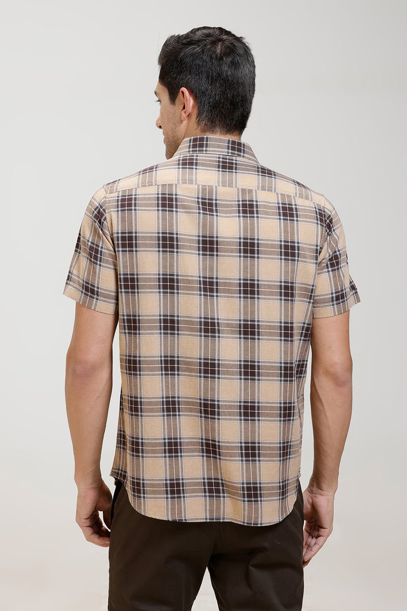 SLIM FIT COTTON MELANGE CHECKS HALFSLEEVES SHIRT