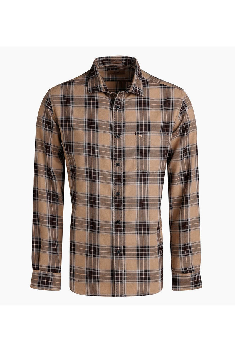 SLIM FIT COTTON MELANGE CHECKS SHIRT