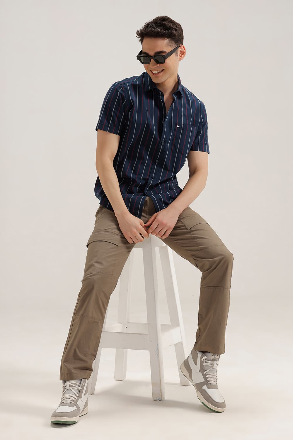 SLIM FIT COTTON STRIPE HALFSLEEVES SHIRT