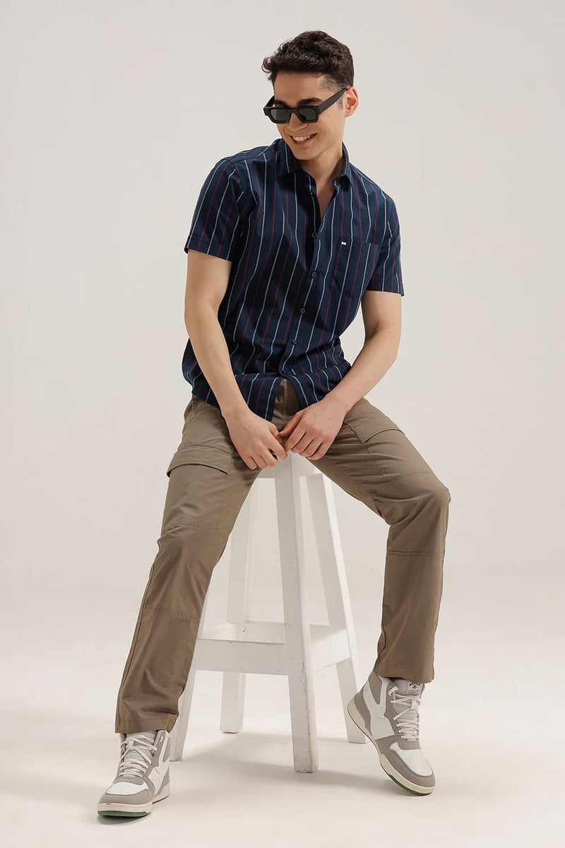SLIM FIT COTTON STRIPE HALFSLEEVES SHIRT