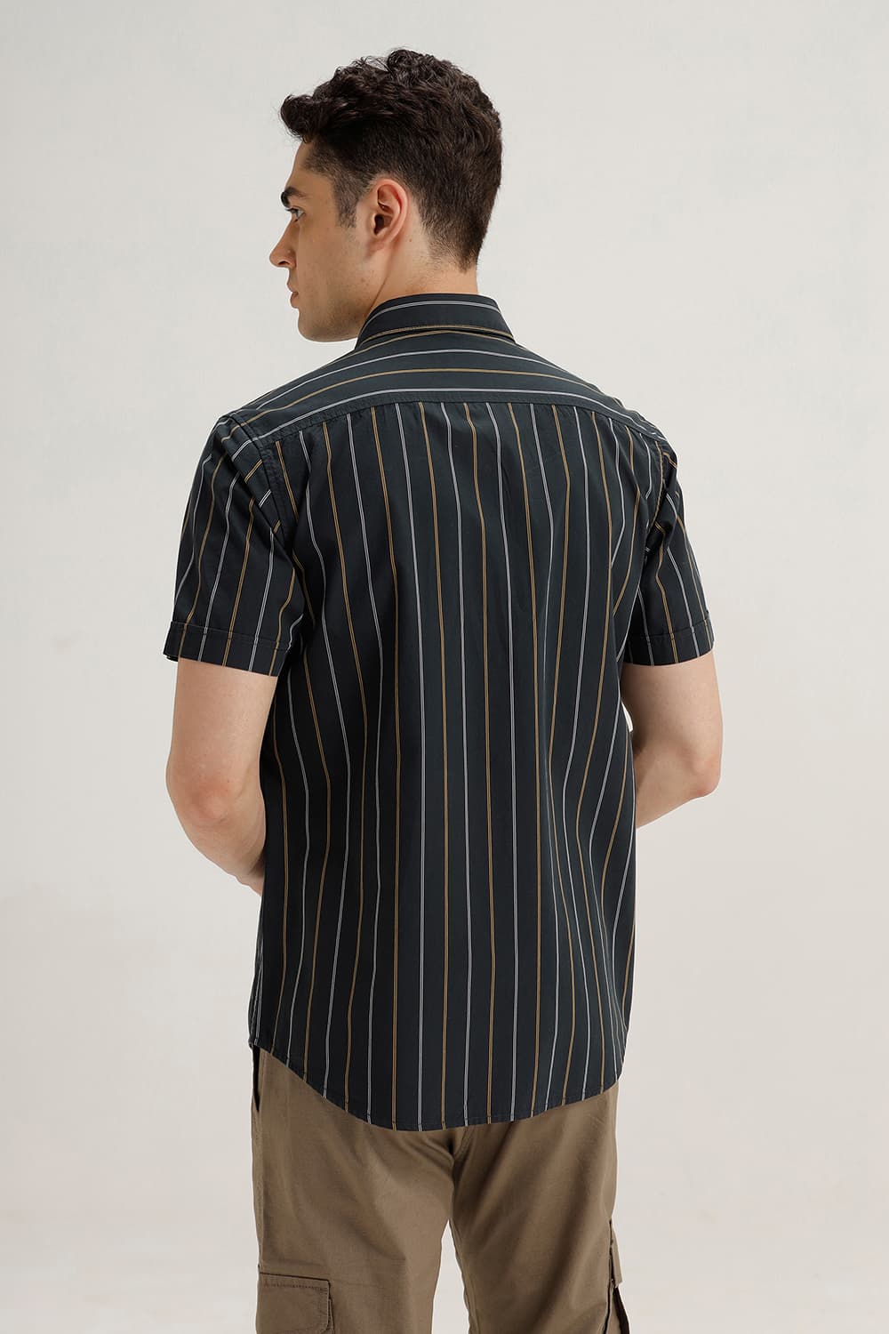 SLIM FIT COTTON STRIPE HALFSLEEVES SHIRT