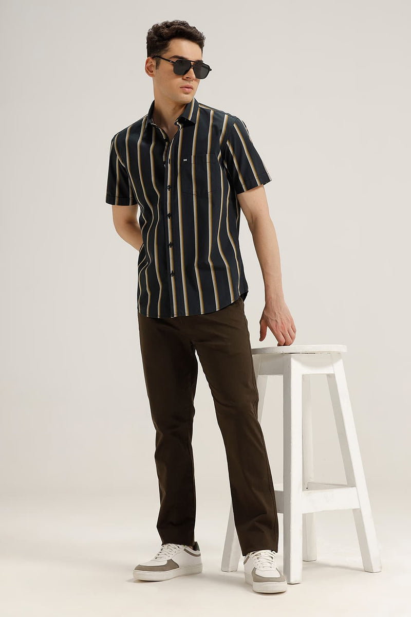 SLIM FIT COTTON STRIPE HALFSLEEVES SHIRT