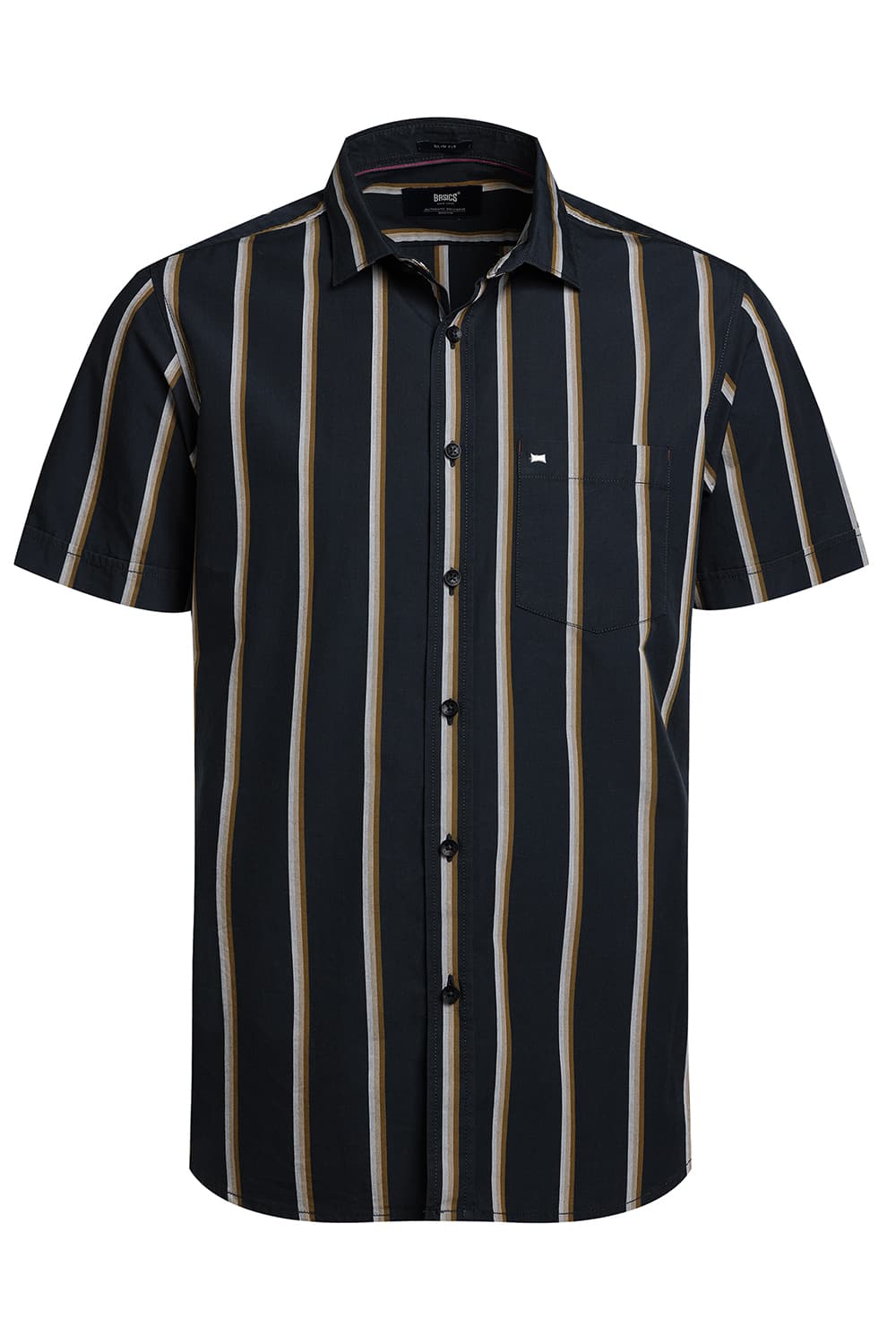 SLIM FIT COTTON STRIPE HALFSLEEVES SHIRT