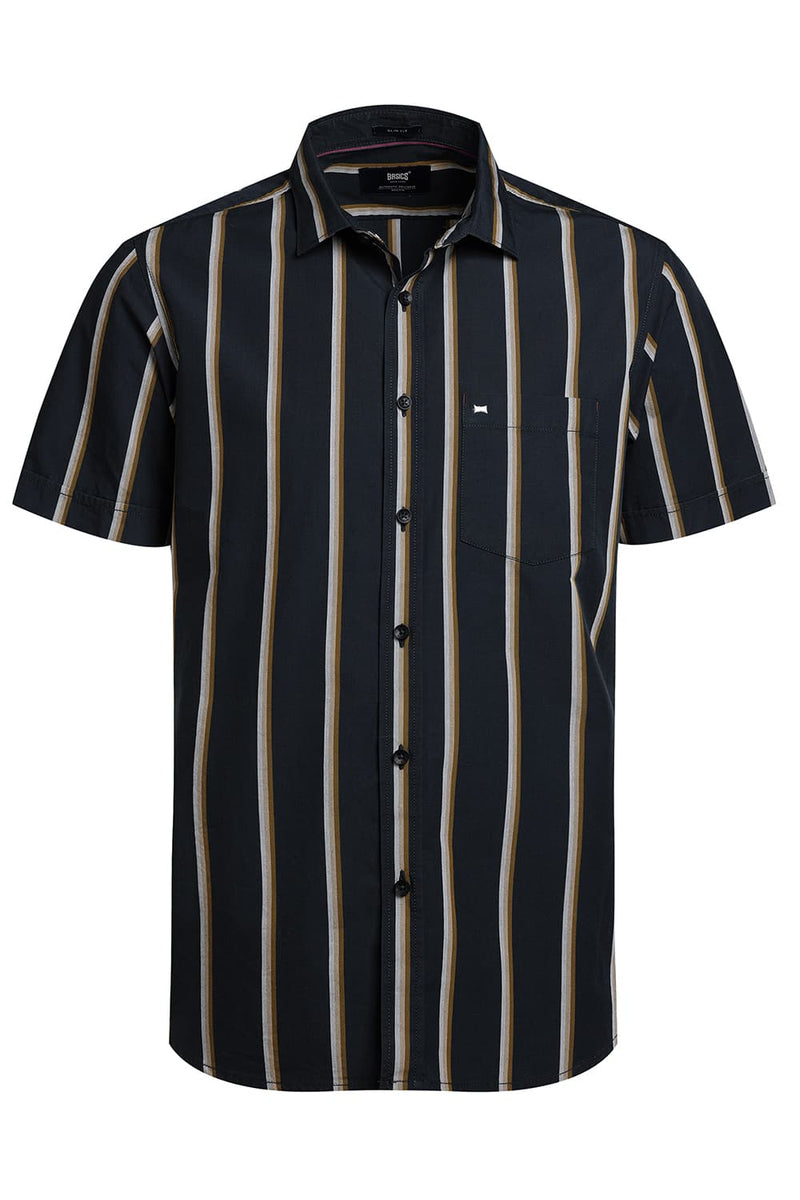 SLIM FIT COTTON STRIPE HALFSLEEVES SHIRT