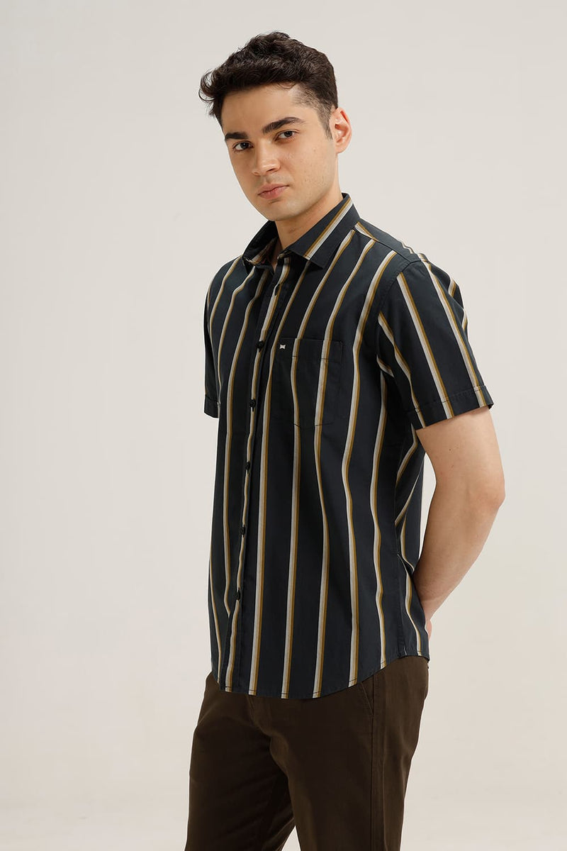 SLIM FIT COTTON STRIPE HALFSLEEVES SHIRT