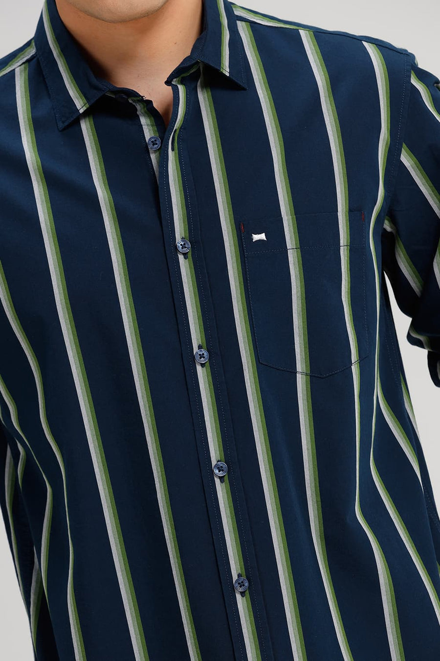 BASICS SLIM FIT MOONLIT NAVY COTTON STRIPE SHIRT