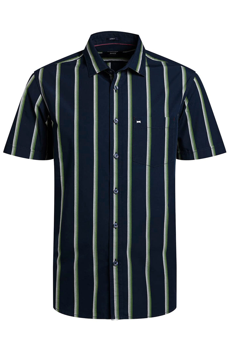 SLIM FIT COTTON STRIPE HALFSLEEVES SHIRT