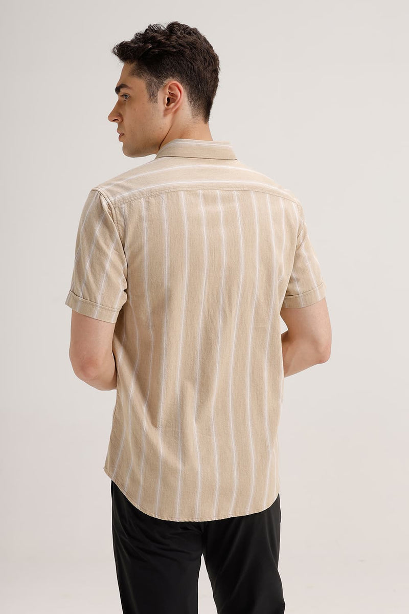 SLIM FIT COTTON MELANGE STRIPE HALFSLEEVES SHIRT