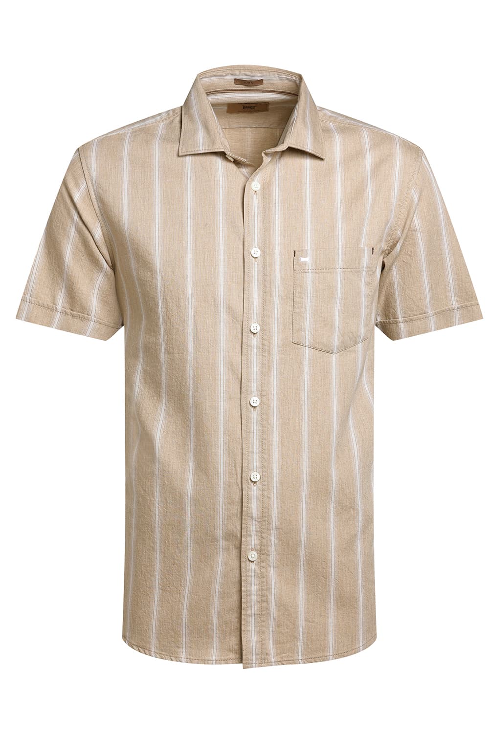 SLIM FIT COTTON MELANGE STRIPE HALFSLEEVES SHIRT