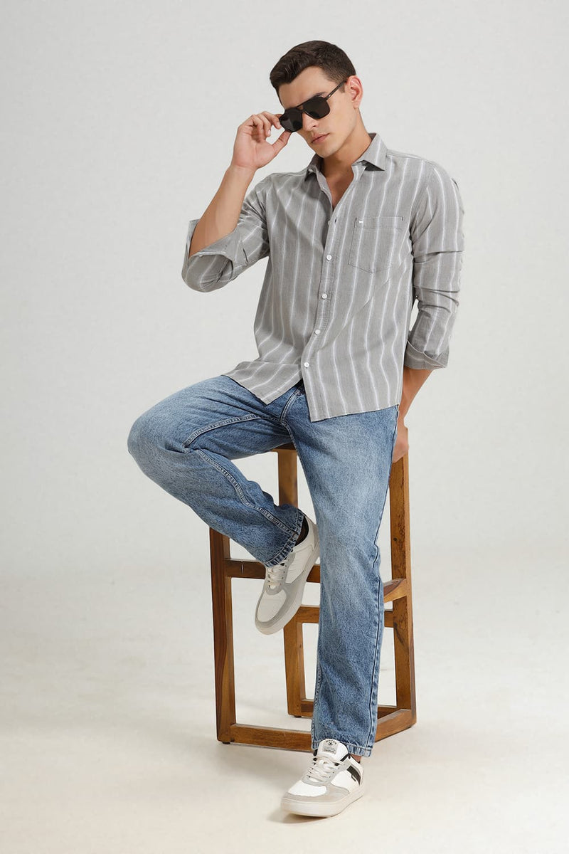 SLIM FIT COTTON MELANGE STRIPE SHIRT