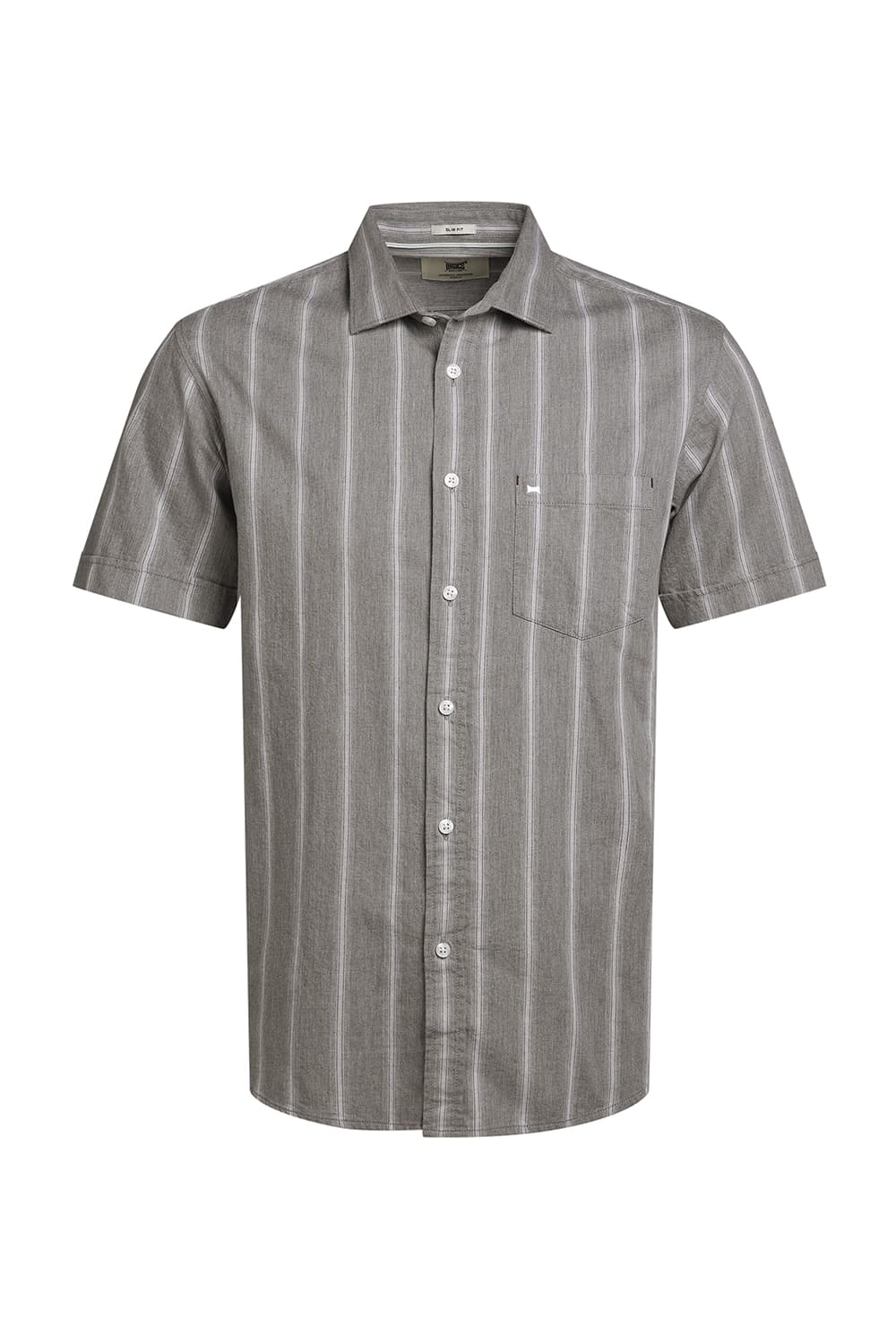 SLIM FIT COTTON MELANGE STRIPE HALFSLEEVES SHIRT
