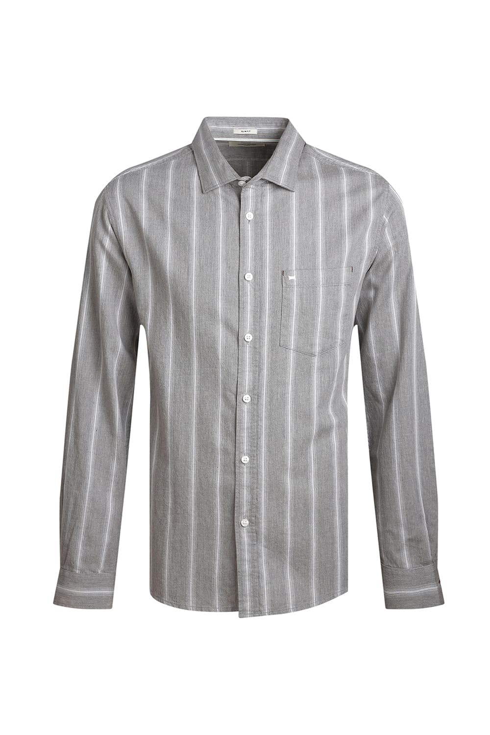 Basics Slim Fit Stone Grey Cotton Melange Stripe Shirt | Basics Life