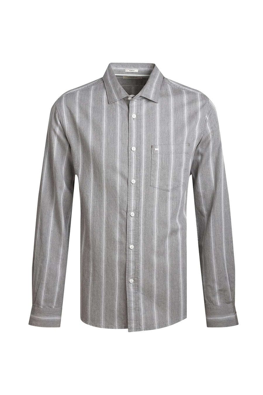BASICS SLIM FIT STONE GREY COTTON MELANGE STRIPE SHIRT