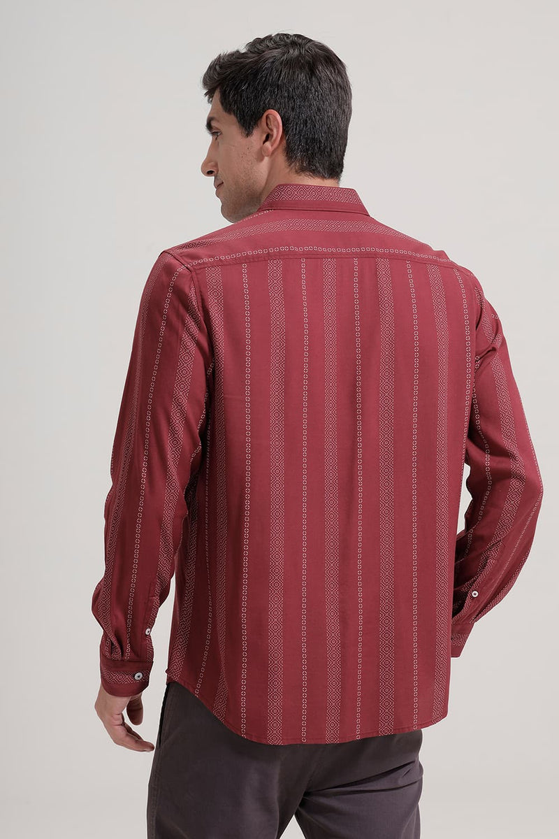 SLIM FIT VISCOSE PRINTED STRIPE SHIRT