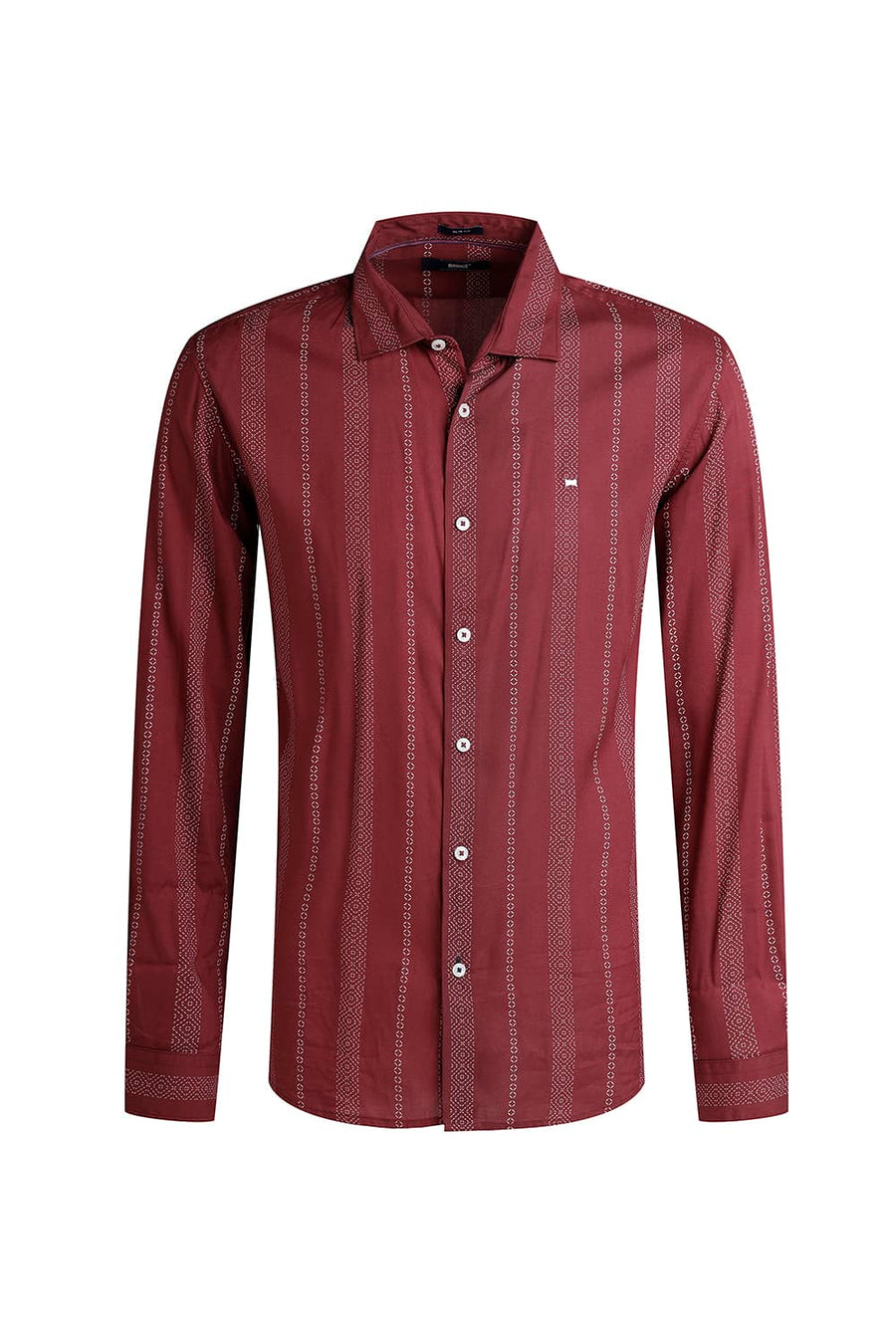 BASICS SLIM FIT MAROON VINEYARD VISCOSE PRINTED STRIPE SHIRT
