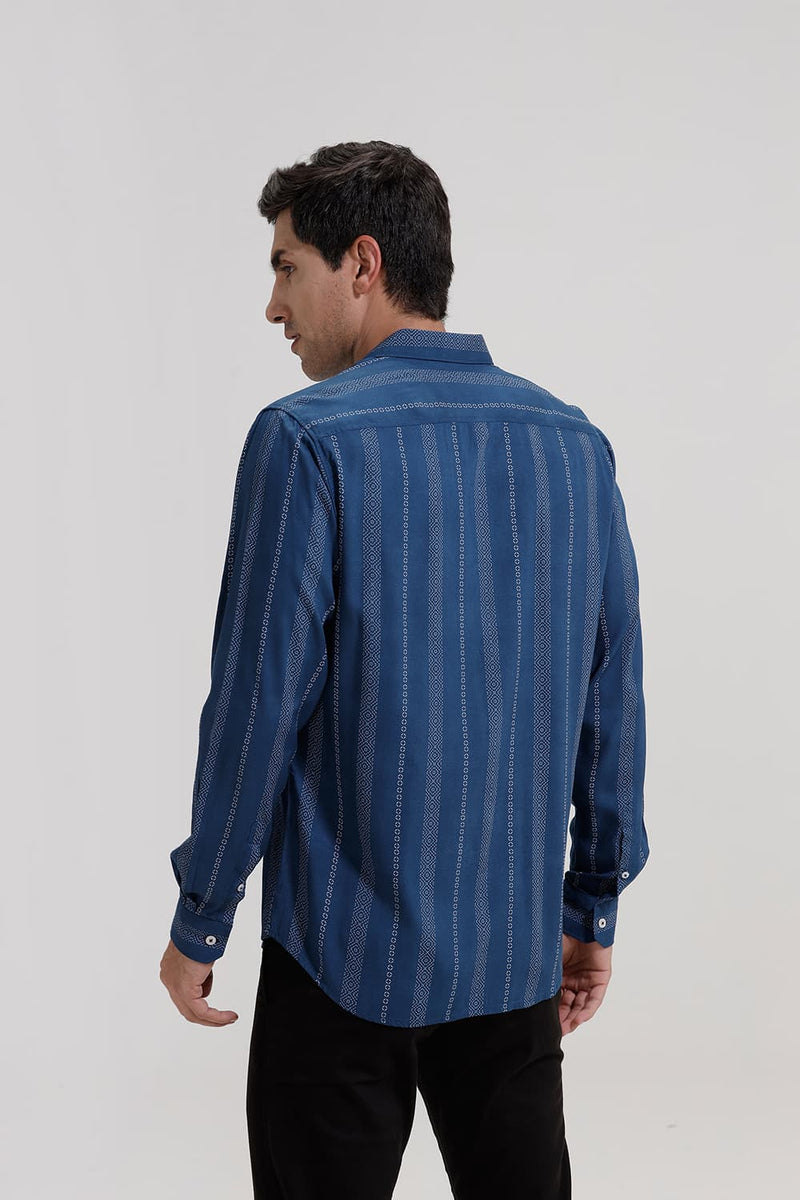 SLIM FIT VISCOSE PRINTED STRIPE SHIRT